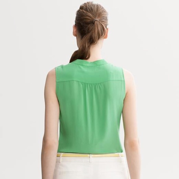 Banana Republic 100% silk green sleeveless snap front button tank blouse Sz 10 - Picture 2 of 9